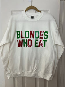 BLONDES WHO EAT WHITE W/ SPARKLE FONT of ATHLETIC // UNISEX ADULT CREWNECK