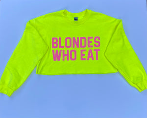NEON YELLOW W/ PINK LOGO CROP of ATHLETIC // UNISEX ADULT CREWNECK
