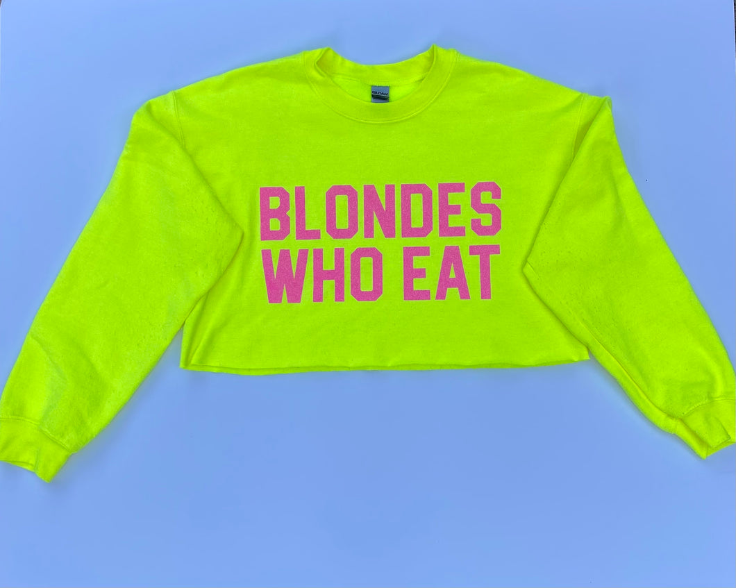 NEON YELLOW W/ PINK LOGO CROP of ATHLETIC // UNISEX ADULT CREWNECK