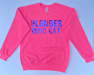 NEON PINK W/ HOLOGRAPHIC BLUE LOGO of ATHLETIC // UNISEX ADULT CREWNECK