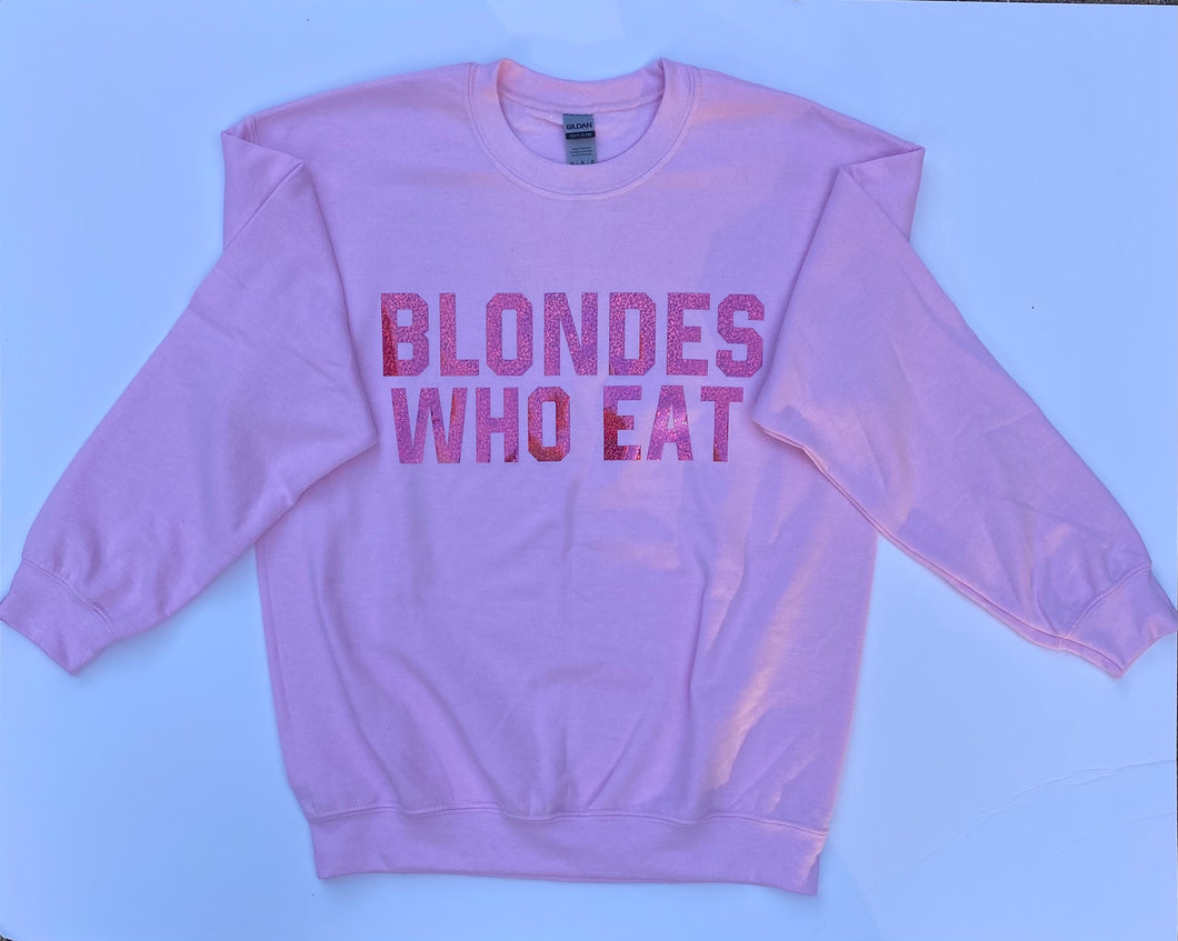 LIGHT PINK W/ HOLOGRAPHIC PINK LOGO of ATHLETIC // UNISEX ADULT CREWNECK